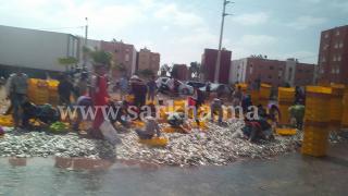 انقلاب شاحنة كبيرة بسيدي بيبي محملة بأطنان من سمك السردين